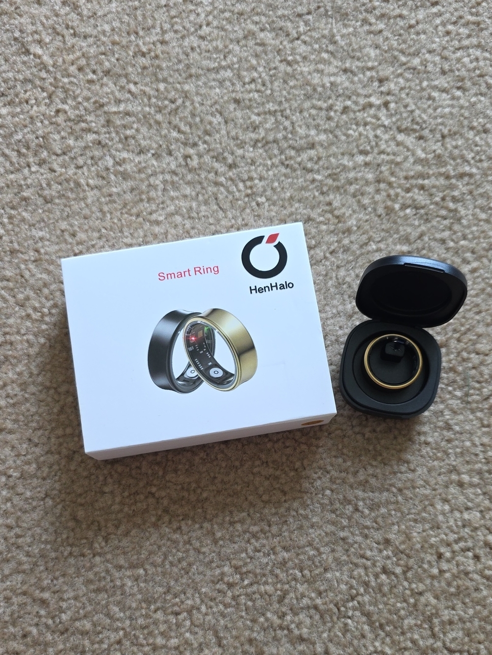 HenHalo Men's Smart Ring in Gold with Charging Case, New, Size 10.